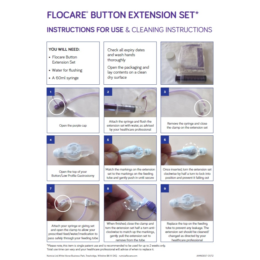 Flocare Button extension set - instructions for use & cleaning